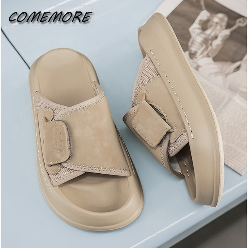 Men Shoes Velcro - รองเท้าแตะพื้นหนาสำหรับผู้ชาย Comemore สำหรับใส่ในบ้านและนอกบ้าน รองเท้าแตะพื้นนุ่มสำหรับผู้หญิงในฤดูร้อน รองเท้าแตะลำลองแบบมีสายรัดสำหรับคู่รัก รองเท้าชายหาดสำหรับเท้ากว้าง