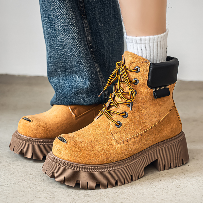 Men'S Shoes Wide Width - รองเท้าบูทหุ้มข้อสูงแบบคลาสสิก รองเท้าบูทหนังลำลองสำหรับผู้ชาย รองเท้าบูททำงานแบบมีพื้นหนา รองเท้าบูทหัวกว้าง รองเท้าบูทขี่มอเตอร์ไซค์ รองเท้าผ้าใบ