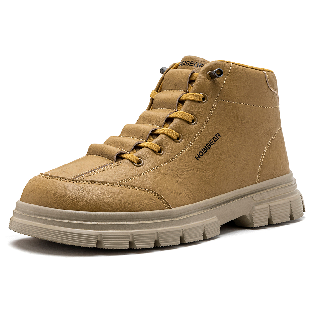Men'S Shoes Wide Width - HOBIBEAR รองเท้าบูทข้อสั้นสำหรับผู้ชาย หัวกว้าง หนังเทียม พื้นหนา แบบผูกเชือก
