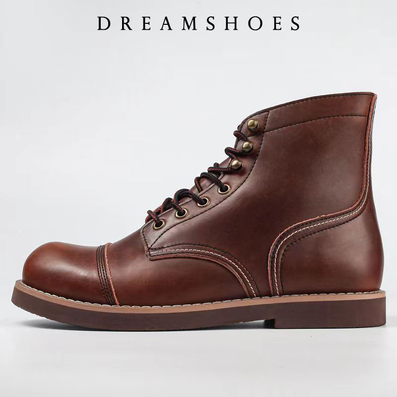 Men Shoes Boots - รองเท้าบูทข้อเท้าหนังวัวแท้ทรงกลมหัวมนสไตล์วินเทจญี่ปุ่นปี 2026 สำหรับผู้ชาย ทำมือ งานฝีมือ รองเท้าลำลอง