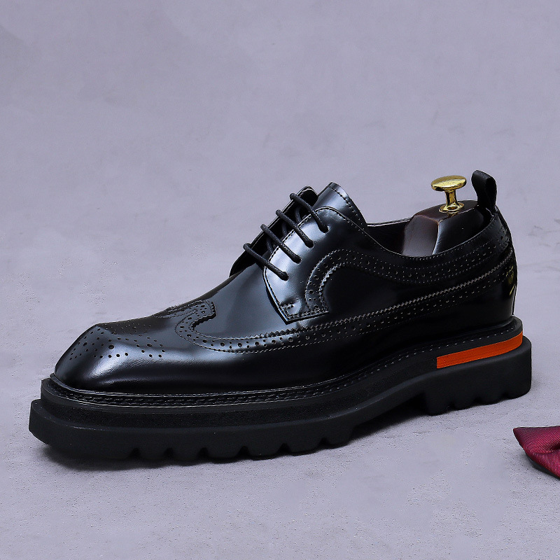 Oxford Brogue Leather - รองเท้าอ็อกซ์ฟอร์ดแบบมีเชือกผูกสำหรับผู้ชาย หนังแท้ พื้นหนา รองเท้าทางการสำหรับผู้ชาย สไตล์ลำลองสำหรับธุรกิจ รองเท้าอ็อกซ์ฟอร์ดสุดหรู