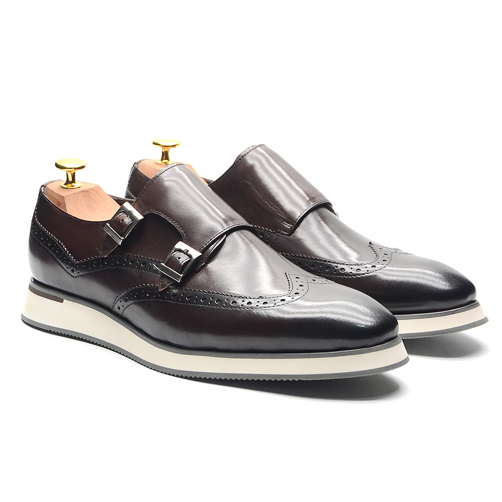 Oxford Brogue Leather - รองเท้าผู้ชายสไตล์ยุโรปสุดหรู หนังแท้ แบบมอนก์สแตรป หัวรองเท้าแบบวิงทิป แบบโบรก รองเท้าลำลอง