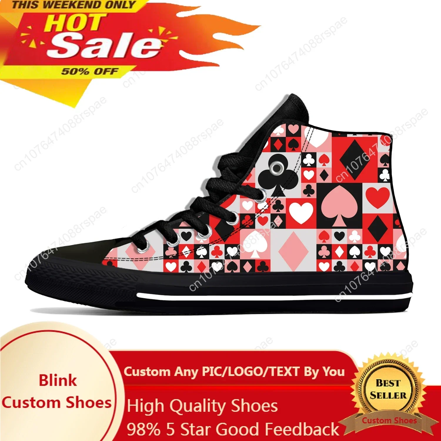 Canvas Sneaker High - ฤดูร้อนเล่นการ์ดสัญลักษณ์โป๊กเกอร์คาสิโนตลกรองเท้าสบายๆรองเท้าน้ําหนักเบาBreathableผู้ชายผู้หญิงร้อนรองเท้าผ้าใบ