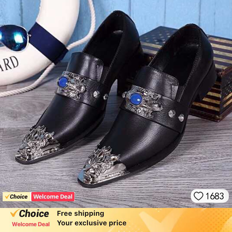 Oxford Brogue Leather - รองเท้าผู้ชายอิตาเลี่ยนสไตล์ชี้โลหะ Toe รองเท้าหนังผู้ชายลื่นบนรองเท้า Oxfords สําหรับงานปาร์ตี้และงานแต่งงานของผู้ชาย