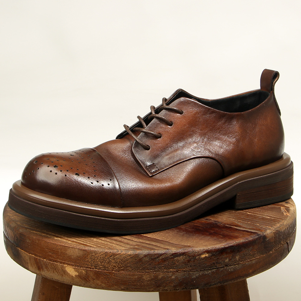 Oxford Brogue Leather - คุณภาพสูงของแท้หนังผู้ชาย Brogues Oxford Retro Design Handmade