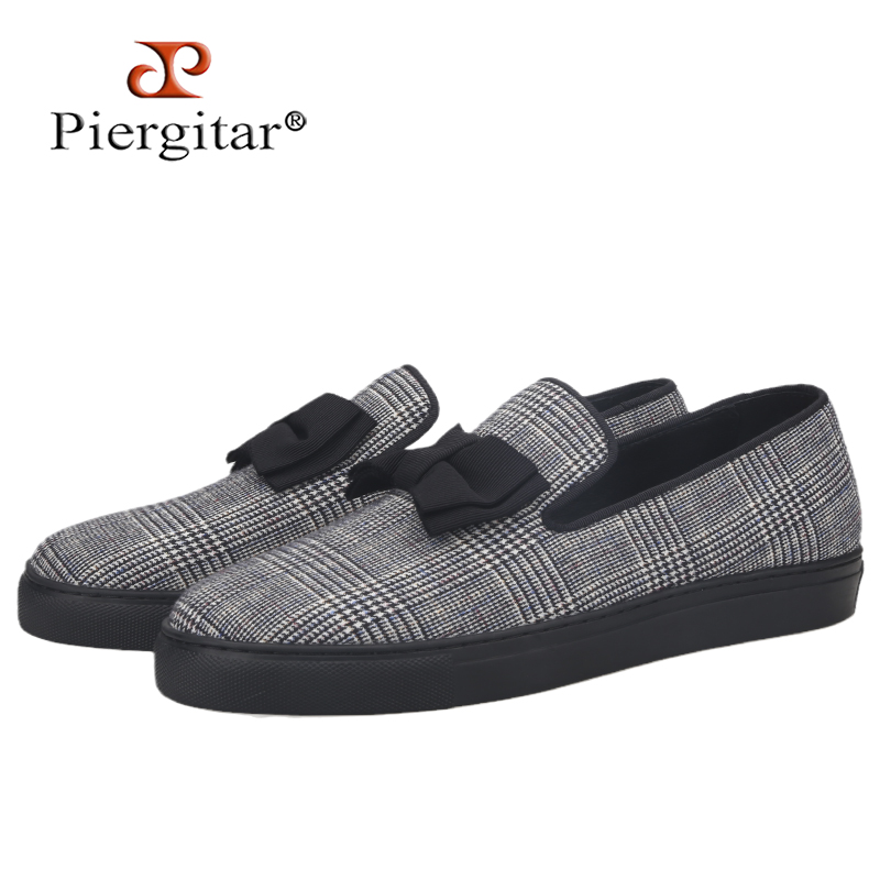 Boat Shoe Leather - รองเท้าผู้ชายแบบสวมสไตล์ลำลองสำหรับการเดินทางในเมืองและการแต่งกายประจำวัน ผลิตจากผ้าลายสก็อตเวลช์ของ Piergitar พร้อมโบว์ทำมือ