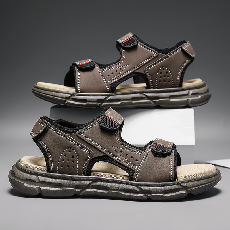 Men Shoes Velcro - รองเท้าแตะกลางแจ้งสำหรับฤดูร้อนของผู้ชาย กันลื่น ทนต่อการสึกหรอ พื้นนุ่ม รองเท้าแตะแบบตีนตุ๊กแก ขับรถกลางแจ้ง