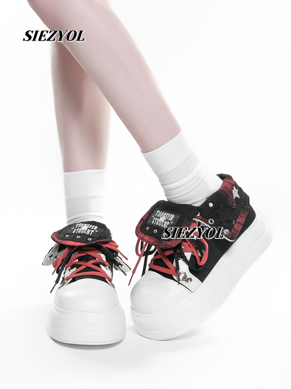 Canvas Sneaker High - รองเท้าผ้าใบหุ้มข้อสูงแบบหนา สไตล์นักเรียนสาวหวาน คอลเลคชั่นใหม่รับฤดูใบไม้ร่วง ดีไซน์เฉพาะกลุ่ม แมทช์ง่ายที่สุด