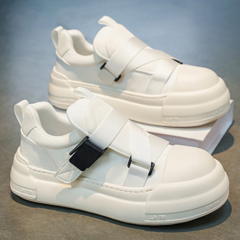 Men Shoes Velcro - รองเท้ากีฬาลำลองสำหรับผู้ชาย ระบายอากาศได้ดี ใช้ได้หลากหลาย ติดแถบเวลโคร สีขาว พื้นหนา