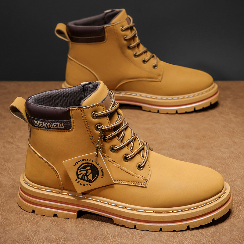 Men'S Shoes Height Increase - รองเท้าบูทสั้นสไตล์เรโทรสำหรับผู้ชาย ฤดูใบไม้ร่วงและฤดูหนาว พื้นหนาเพิ่มความสูง กันลื่น ทนทาน วัสดุ