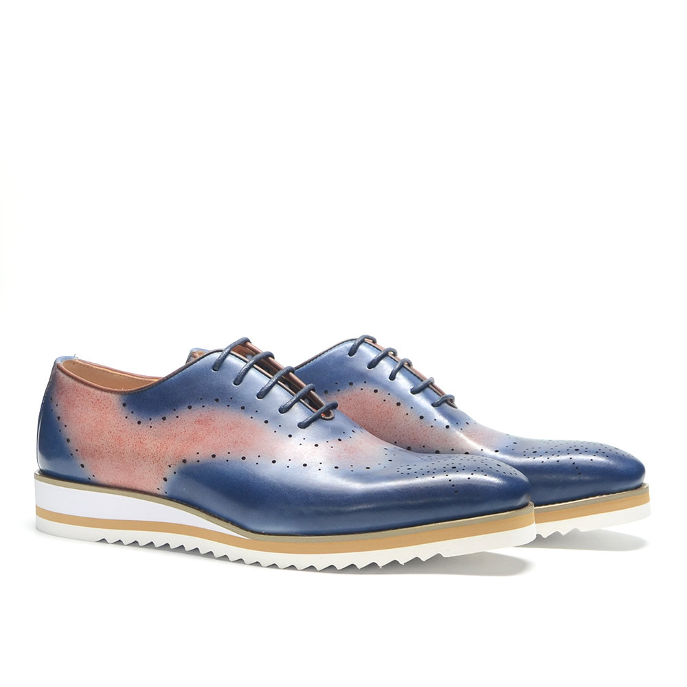 Oxford Brogue Leather - รองเท้าอ็อกซ์ฟอร์ดแบบเรียบหรูหรา สีทูโทน สำหรับผู้ชาย หนังแท้ หัวรองเท้าทรงวิงทิป แบบโบรก