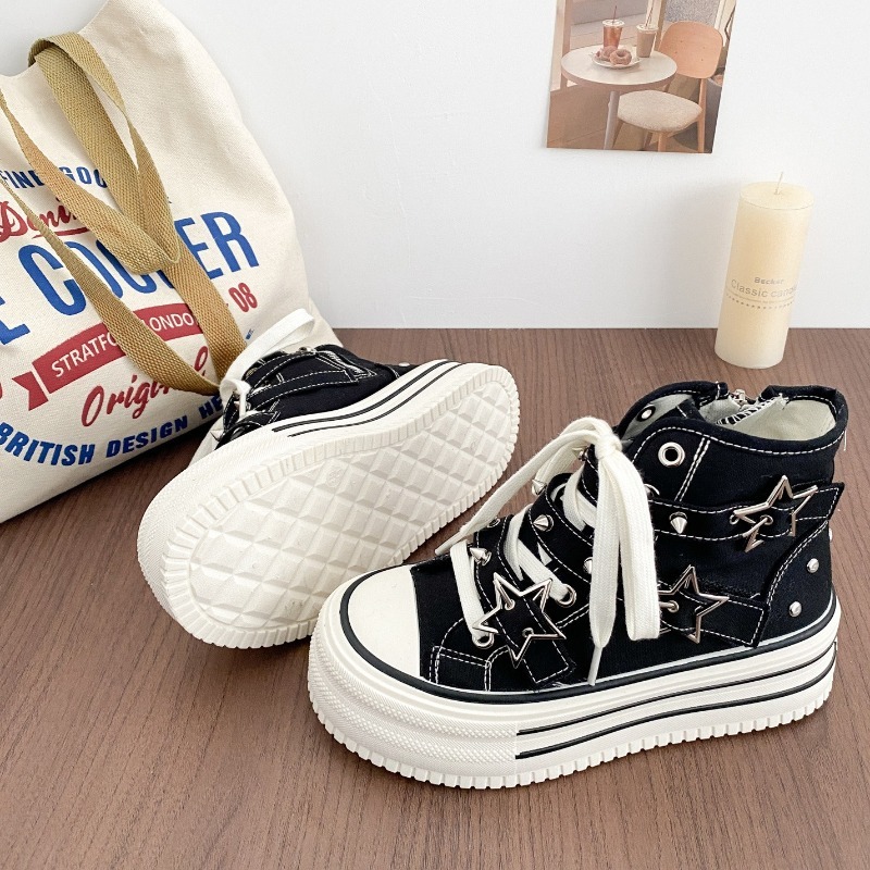 รองเท้าผู้หญิงใหม่สไตล์เกาหลี  - Canvas Sneaker High บทวิจารณ์และราคา