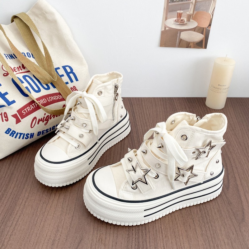 รองเท้าผู้หญิงใหม่สไตล์เกาหลี  - Canvas Sneaker High บทวิจารณ์และราคา