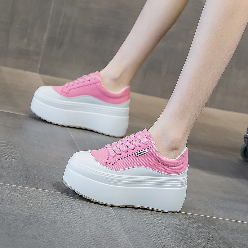 8 ซม.ใหม่ผ้าใบของแท้หนังผู้หญิ - Canvas Sneaker High บทวิจารณ์และราคา