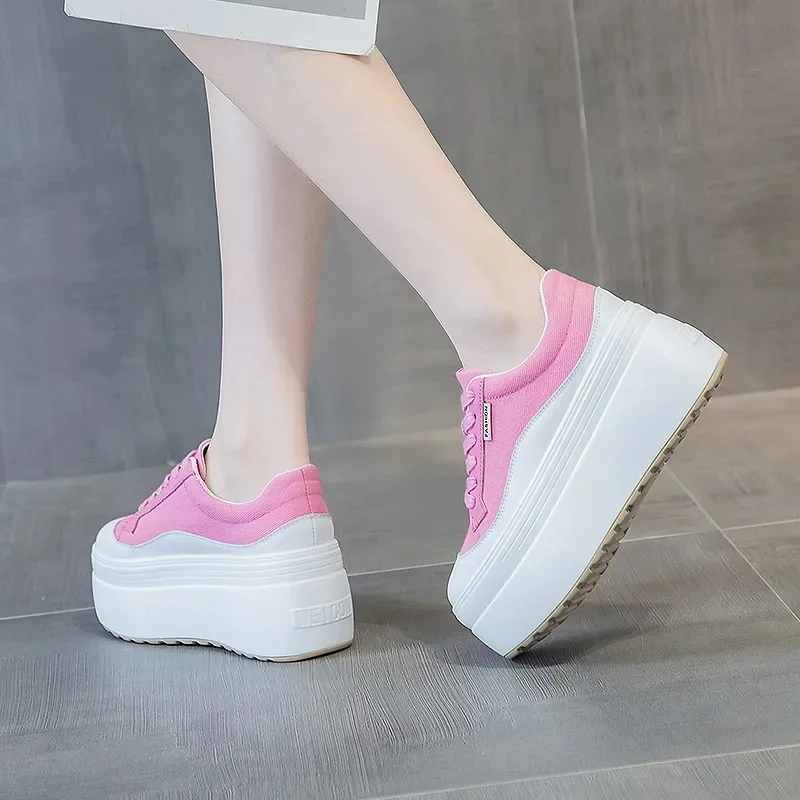 8 ซม.ใหม่ผ้าใบของแท้หนังผู้หญิ - Canvas Sneaker High บทวิจารณ์และราคา
