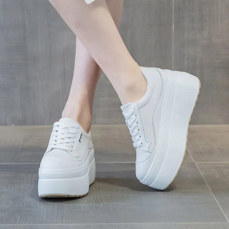 8 ซม.ใหม่ผ้าใบของแท้หนังผู้หญิ - Canvas Sneaker High บทวิจารณ์และราคา
