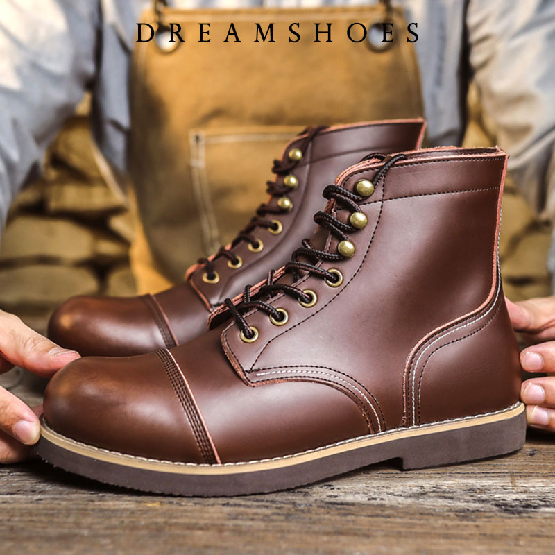 รองเท้าบูทข้อเท้าหนังวัวแท้ทรง - Men Shoes Boots บทวิจารณ์และราคา