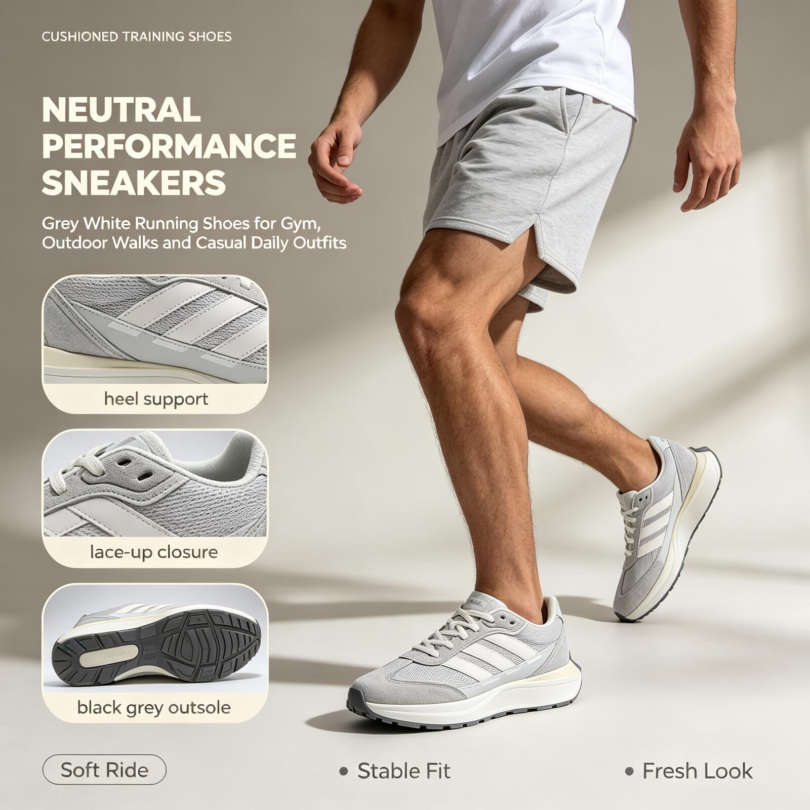 รองเท้าวิ่ง Adidas สีเทาขาวสำห - Men Shoes Running Adidas บทวิจารณ์และราคา