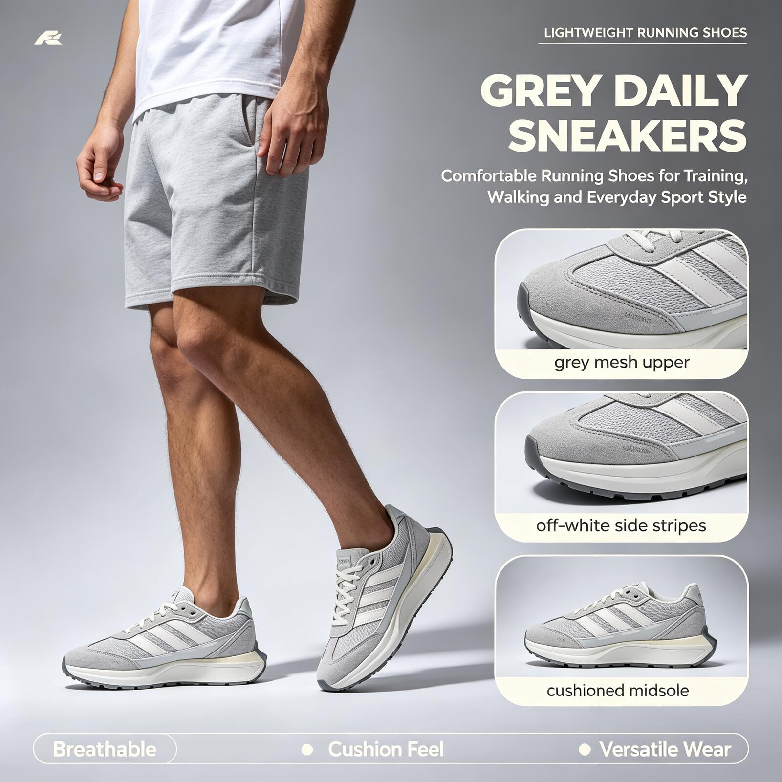 รองเท้าวิ่ง Adidas สีเทาขาวสำห - Men Shoes Running Adidas บทวิจารณ์และราคา