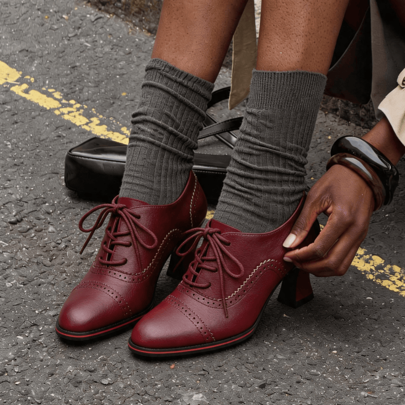 รองเท้าส้นเตี้ยหนังเทียมสำหรับ - Oxford Brogue Leather บทวิจารณ์และราคา
