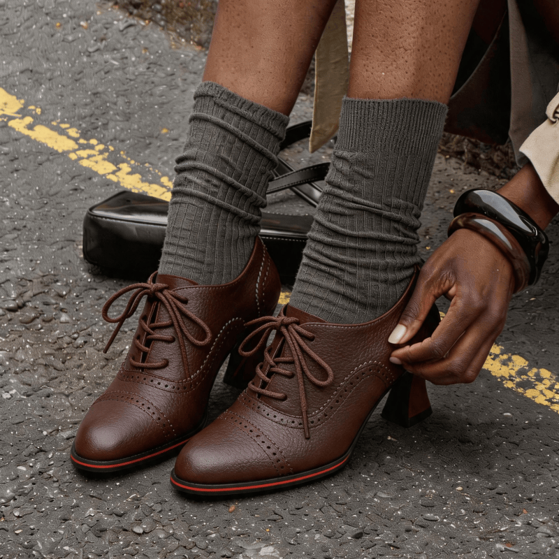 รองเท้าส้นเตี้ยหนังเทียมสำหรับ - Oxford Brogue Leather บทวิจารณ์และราคา