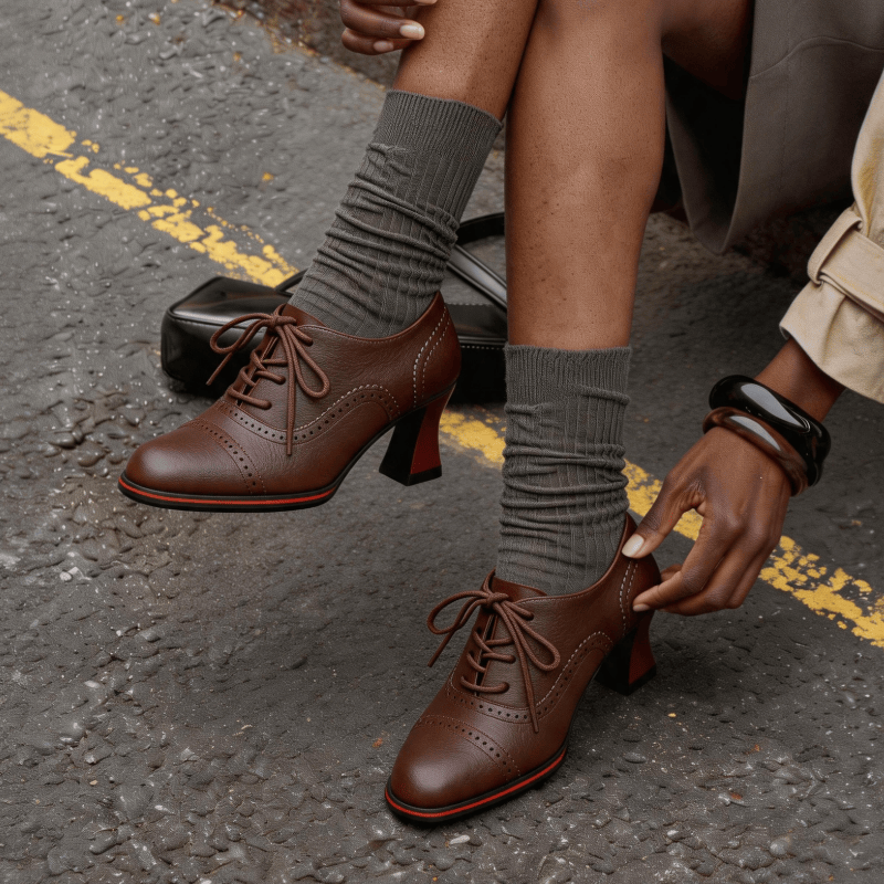 รองเท้าส้นเตี้ยหนังเทียมสำหรับ - Oxford Brogue Leather บทวิจารณ์และราคา
