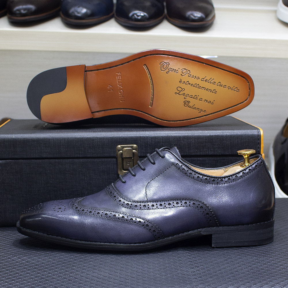 รองเท้าผู้ชายทำมือติดปีกขนาด7- - Oxford Brogue Leather บทวิจารณ์และราคา