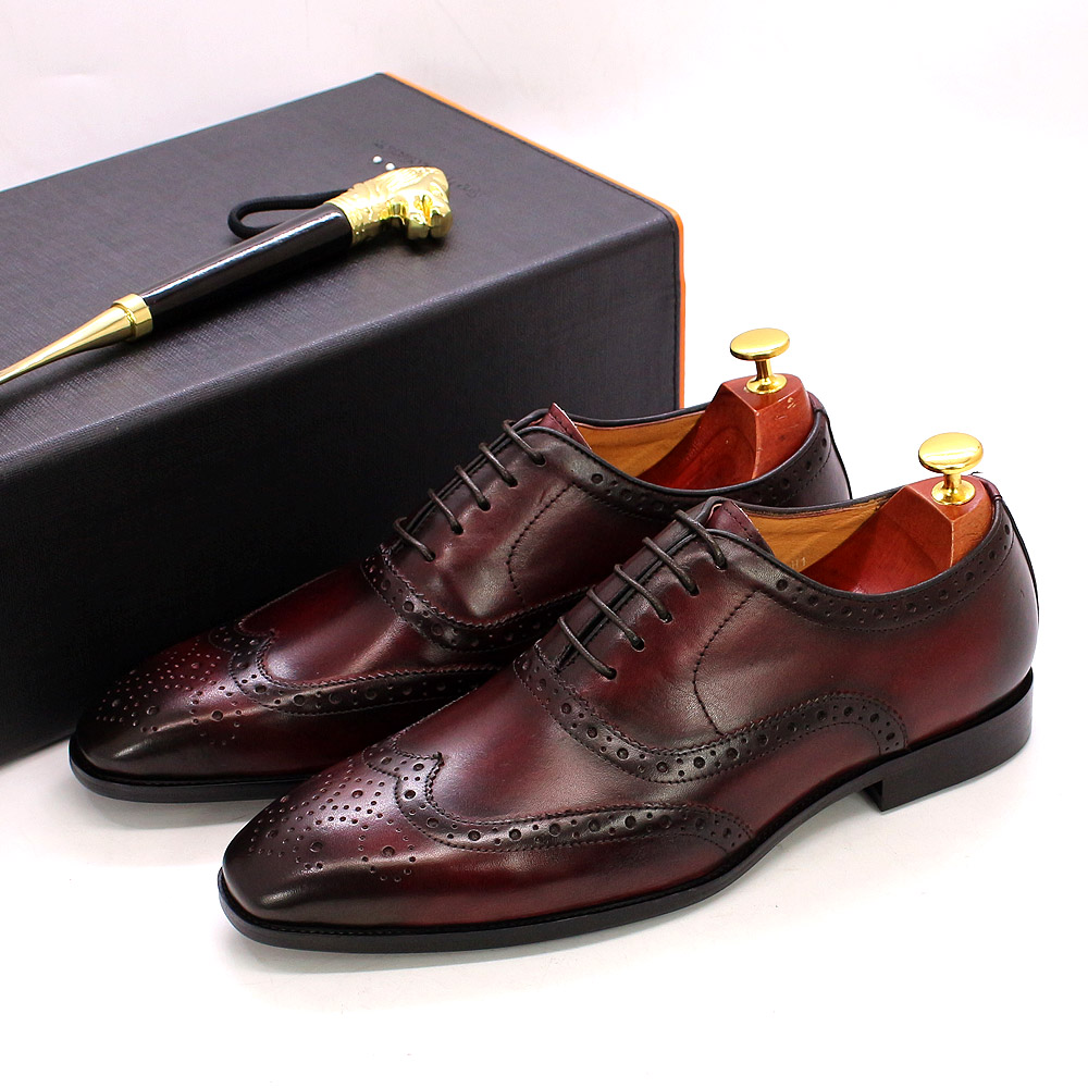 รองเท้าผู้ชายทำมือติดปีกขนาด7- - Oxford Brogue Leather บทวิจารณ์และราคา